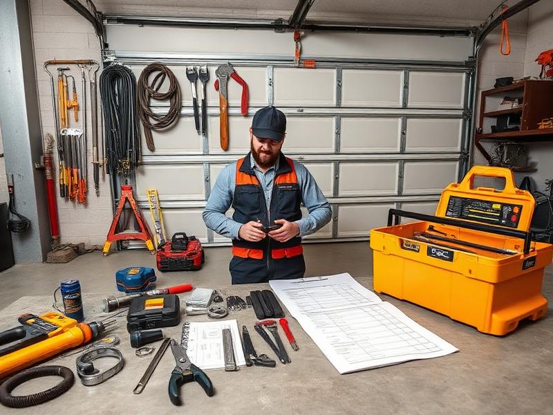 Garage door technician explaining repair costs to homeowner