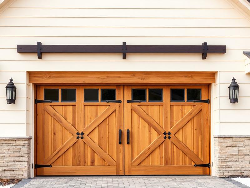 Farmhouse barn-style garage door installation with X-pattern design